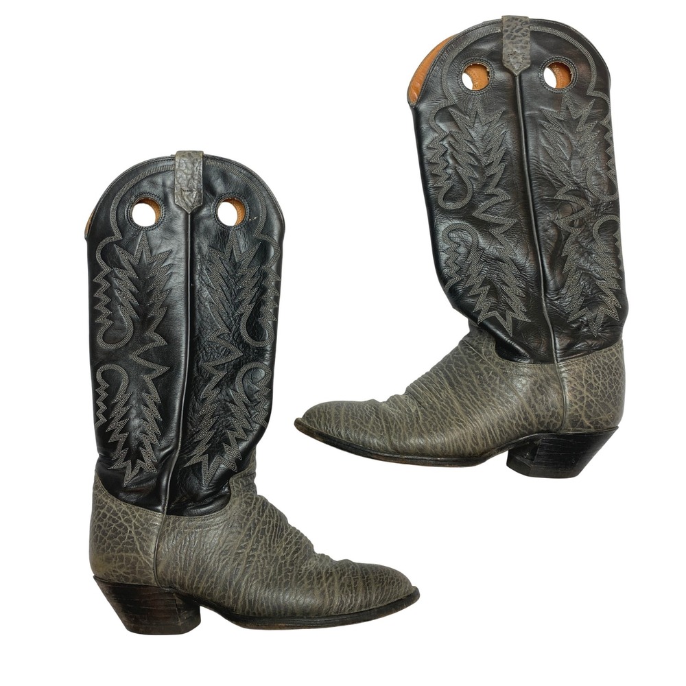 J. Chisholm Cowboy Boots Mens 10D Gray Black Bullhide Leather Western USA Made
